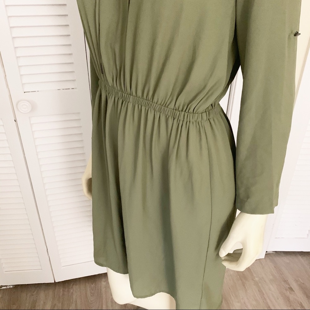 Mossimo Olive Green Lace Up Long Sleeve Dress M - Picture 5 of 8